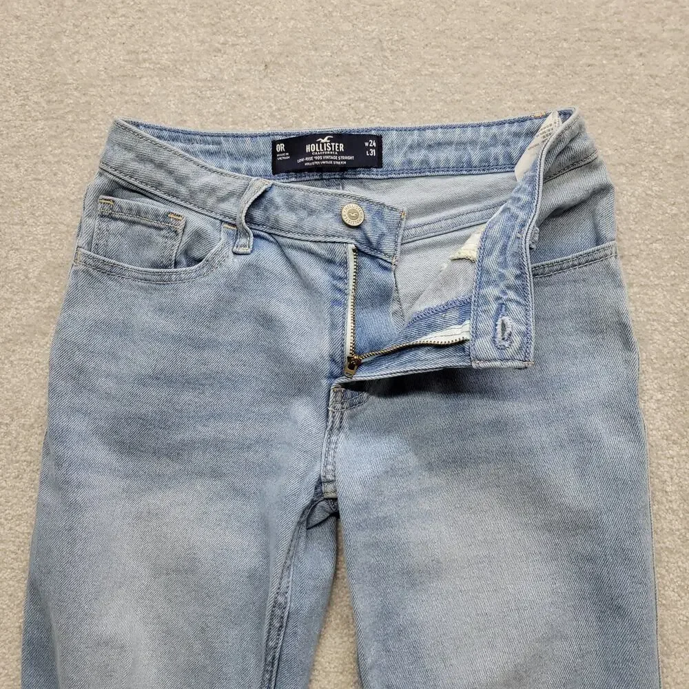 Hollister Low Rise 90s Vintage Straight Jeans Womens W24 L31 Distressed Light